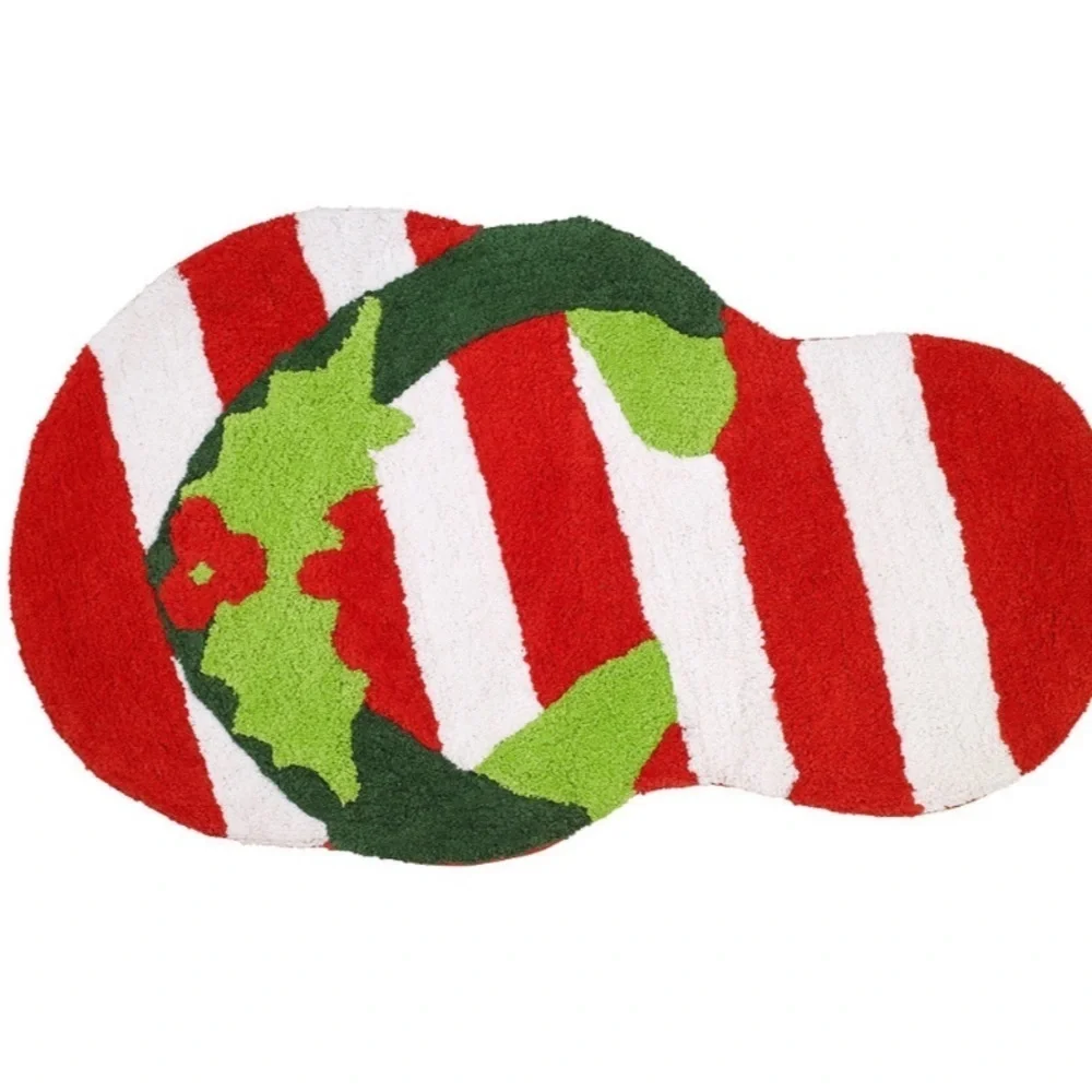 Avanti Flip Flop Festive Red White Stripe Holly Holiday Rug Bath Mat NEW!
